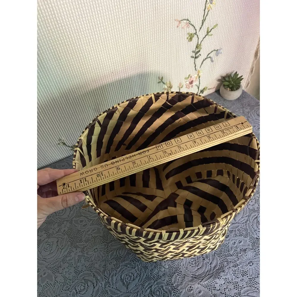 Vietnam Woven Basket Two Tone Black Cream Geometric Handmade Decor Storage